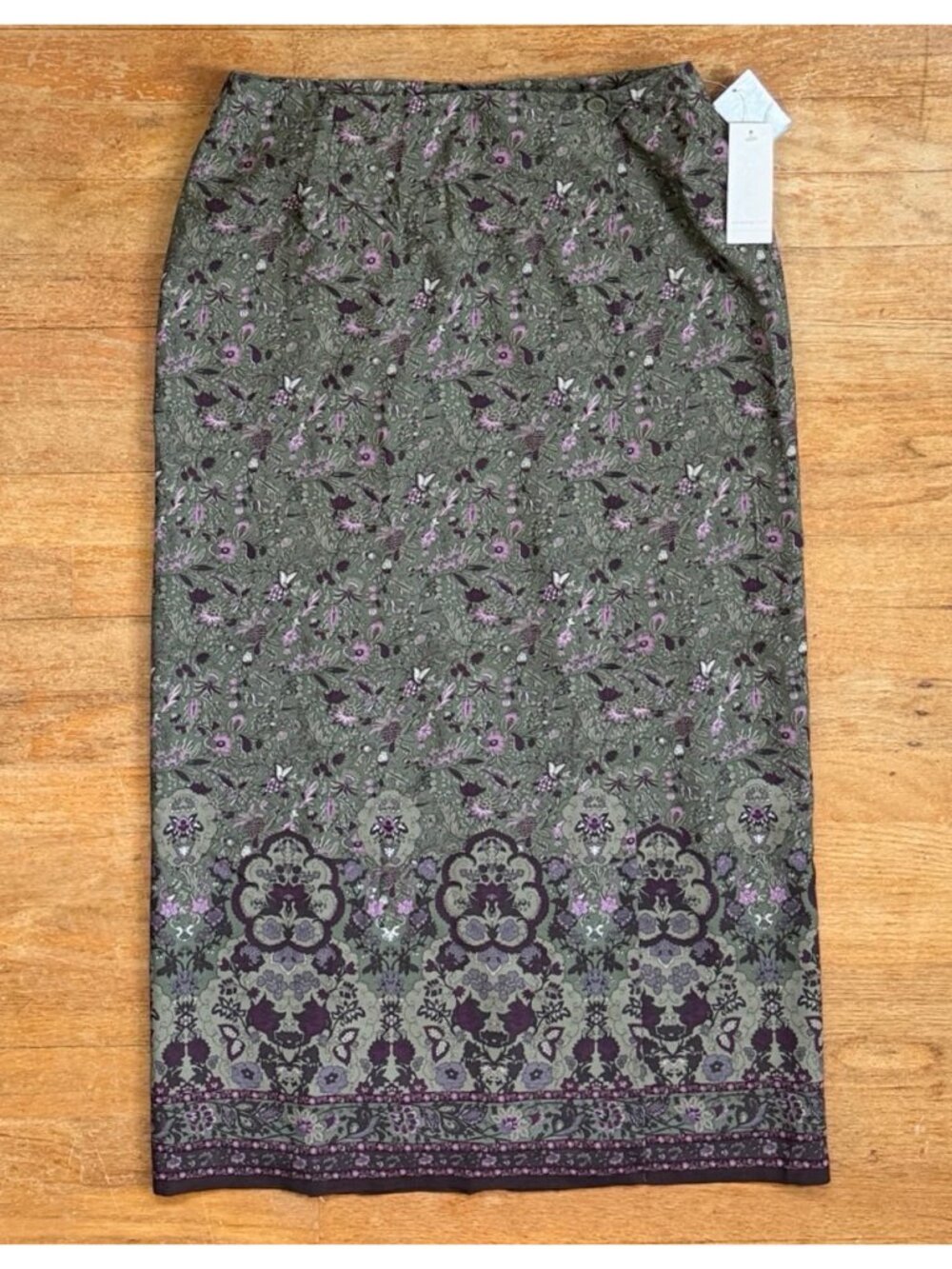 Charter Club Skirt Size 8 NWT Wrap Style Floral Print Rayon Green Purple Maxi
